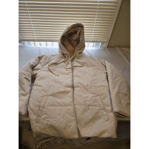 Shewin Hooded Beige Puff‎ Jacket With Pockets And Tightens At Waist